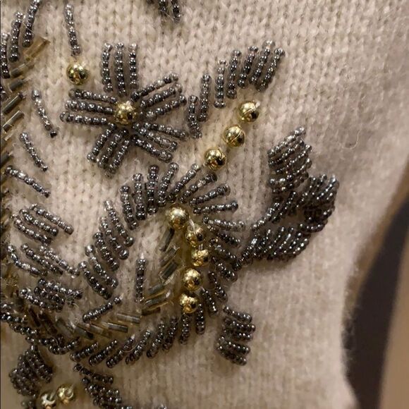 Eddie Bauer ivory wool blend beaded cardigan, new - Picture 4 of 6